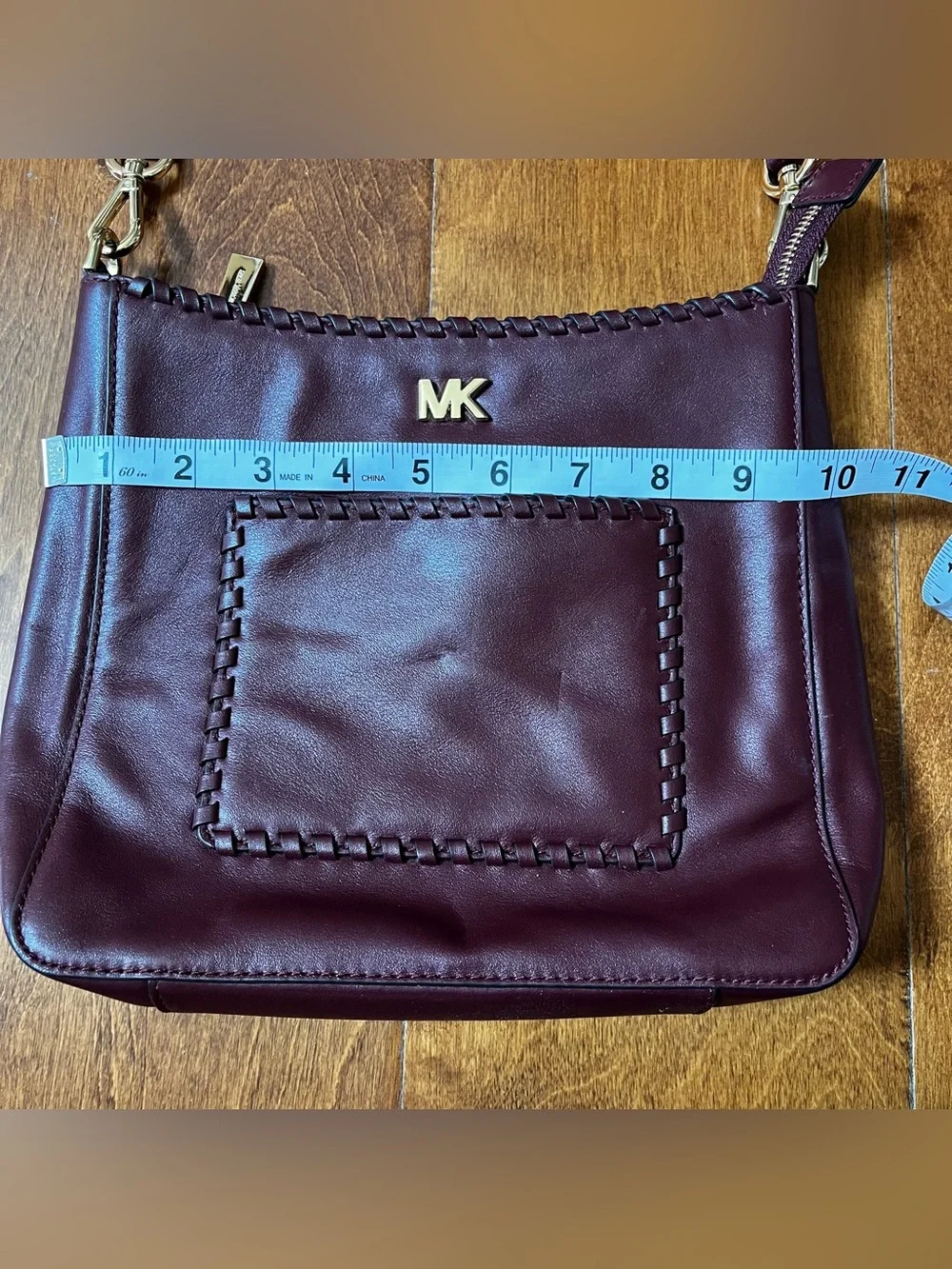 Michael Kors Vintage Gloria Pocket Stitched Crossbody Bag Purse Oxblood Leather